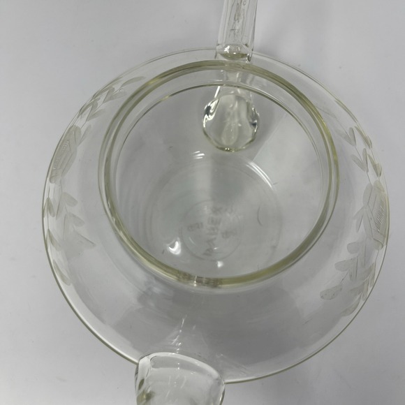Vintage Clear Etched Glass Pyrex Tea Teapot Kettle Flower Leaves Etching - Picture 10 of 16